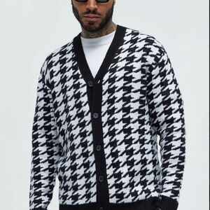 Stylish Houndstooth Cardigan for Men